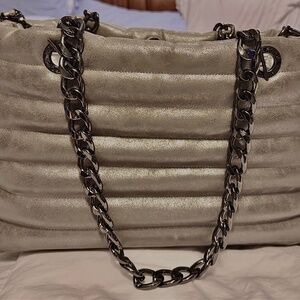 THINK ROYLN 'THE WINDSOR" FAUX VEGAN LEATHER SHOPPER TOTE DISTRESSED SILVER GRAY